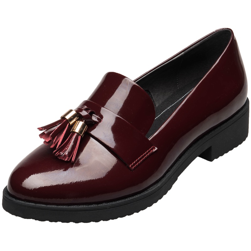 康奈女鞋 春秋纯色套脚方跟流苏尖头单鞋潮流休闲百搭皮鞋1267045