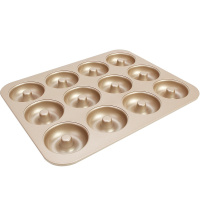 学厨 12连杯甜甜圈模具 32.5*25.8*2.3cm 金色圆形蛋糕面包圈蛋糕模具 DIY家用烤箱用具 WK9225