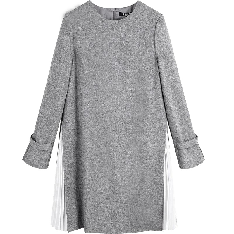 拉夏贝尔Puella秋季百褶圆领拼接连衣裙短裙子女韩版宽松20011296