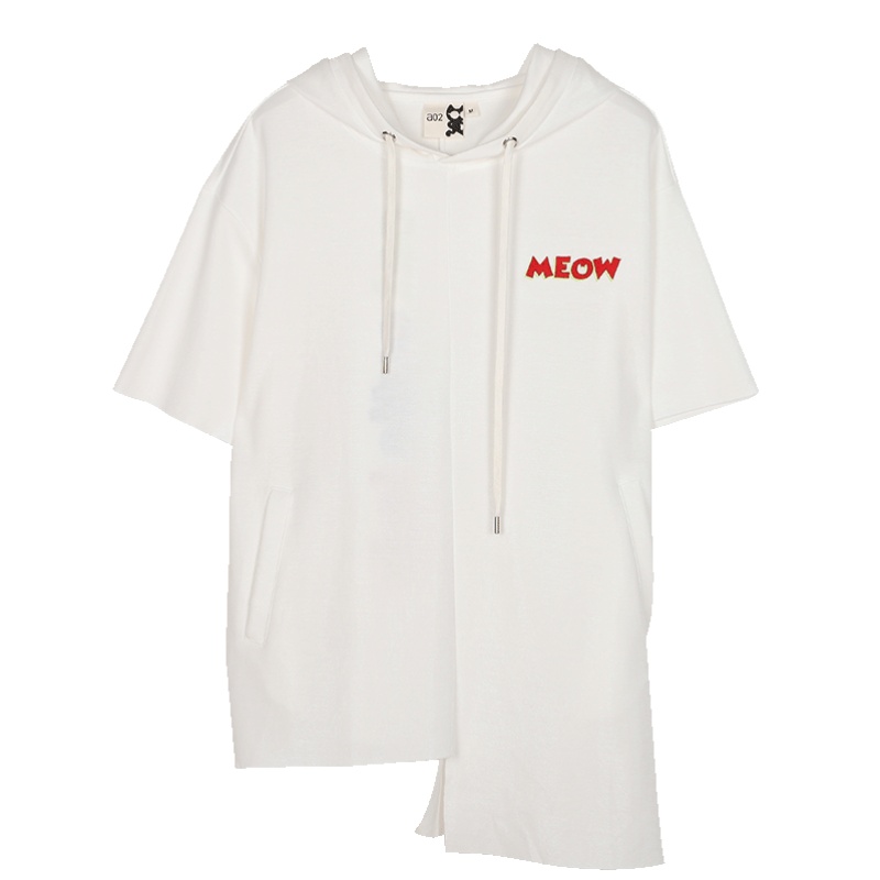 a02新款2020潮流字母刺绣印花不规则短袖连帽T恤女DVV1B0071KT