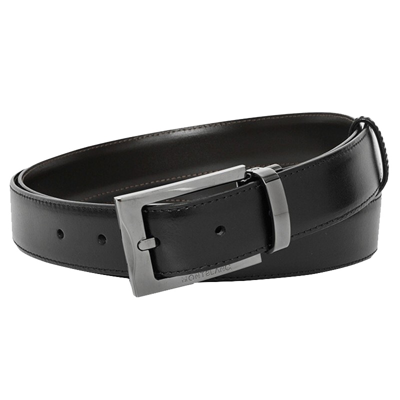 [正品保障]Montblanc万宝龙男士皮带黑色牛皮抛光镀钌黑/棕两面腰带