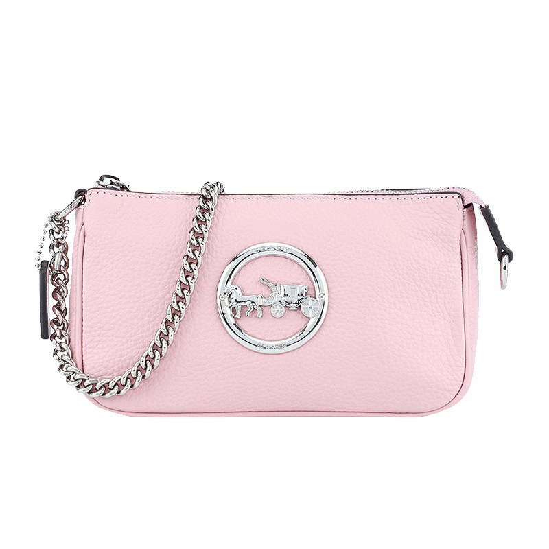 COACH 蔻驰 奢侈品 欧美时尚女斜挎包粉色人造革手拿包手腕包