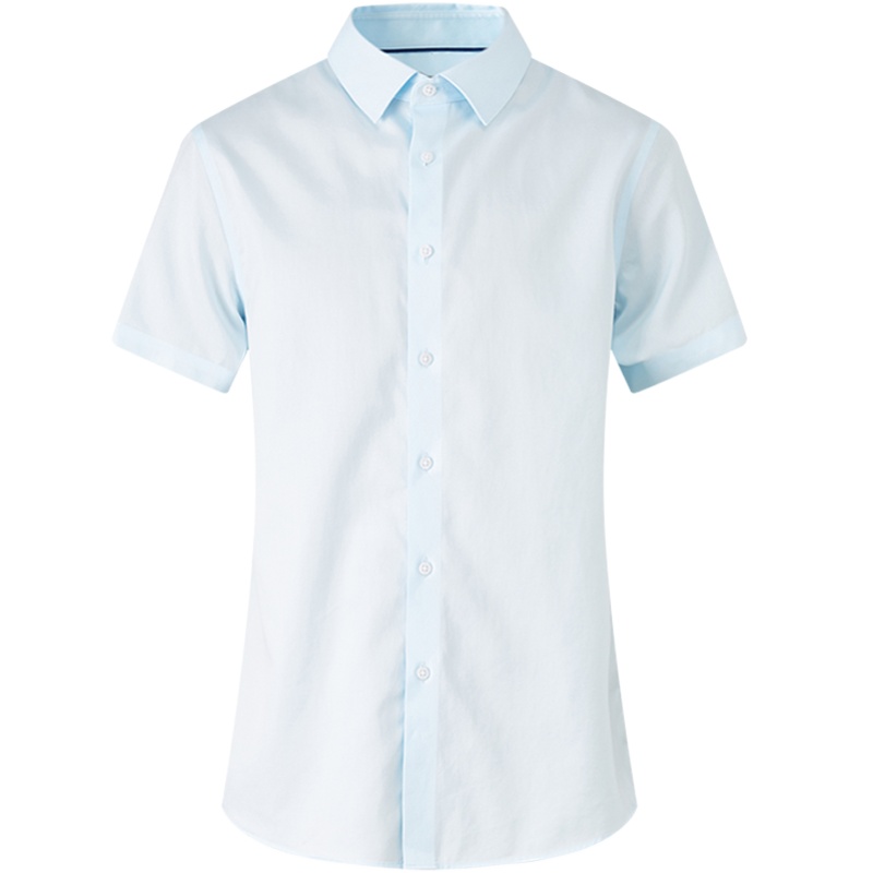 [1件5折价:85]新疆棉MECITY男装夏季新款纯棉潮流净色短袖修身白衬衫衬衣男