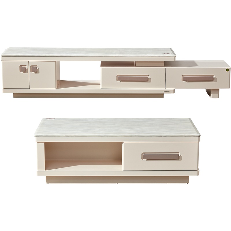 抢全友家私茶几电视柜组合现代简约客厅电视柜茶几钢化玻璃石材台面小户型白色伸缩电视柜 36111