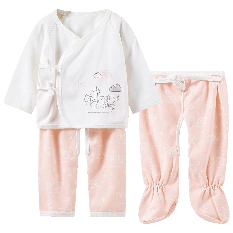 童泰TONGTAI初生儿纯棉和服内衣套装0-3个月宝宝系带上衣裤子三件套婴幼儿通用59cm