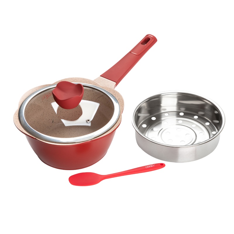 迪迪尼卡(Didinika)辅食奶锅20cm麦饭石不粘锅小汤锅蒸煮热奶锅煮面锅多功能一体锅+蒸屉