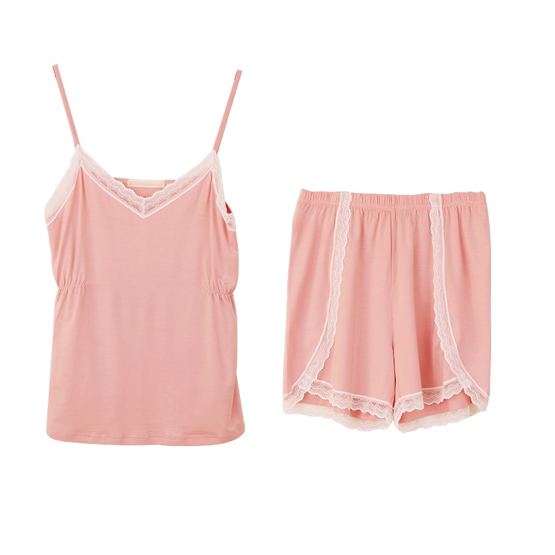猫人女士睡衣吊带背心短裤夏季性感蕾丝花边两件套装宽松家居服女