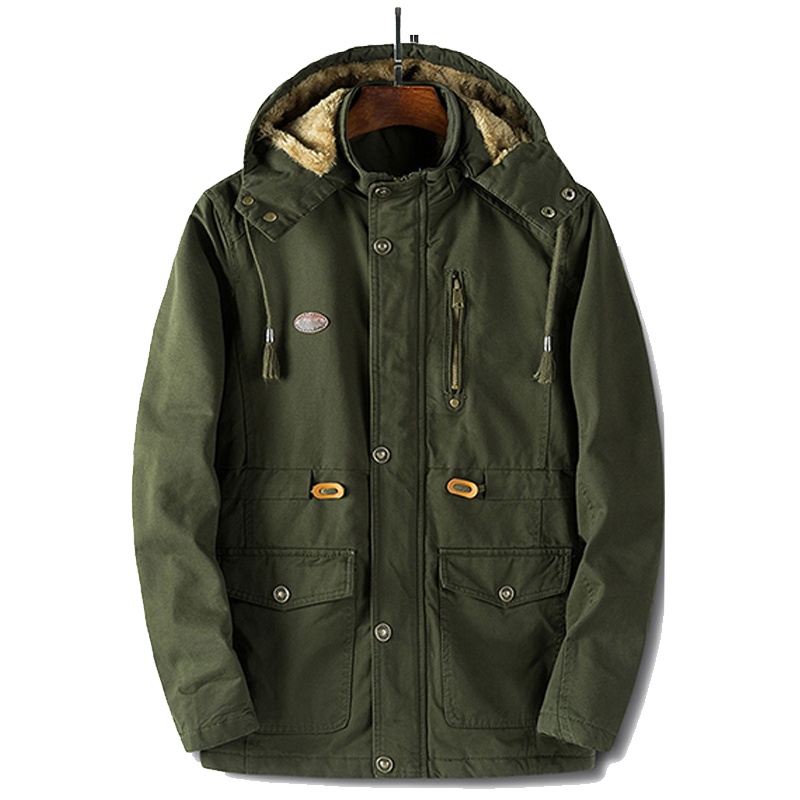 冬季加绒夹克男军旅风外套中长款工装棉服修身大码保暖外套CG616