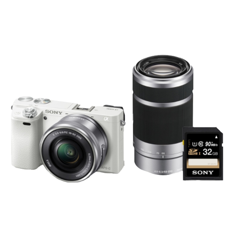 索尼SONY Alpha 6000 半画幅微单数码相机 A6000L SEL1650+55210双镜头套装白色(A600 α6000)