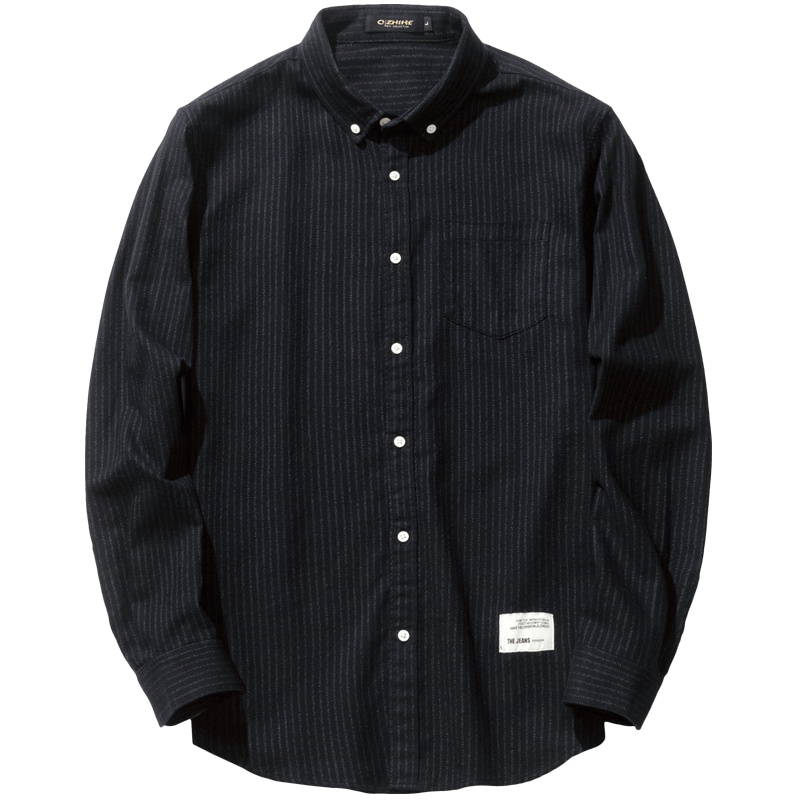 千纸鹤男士衬衣2019秋青年纯棉长袖衬衫男休闲条纹上衣10123