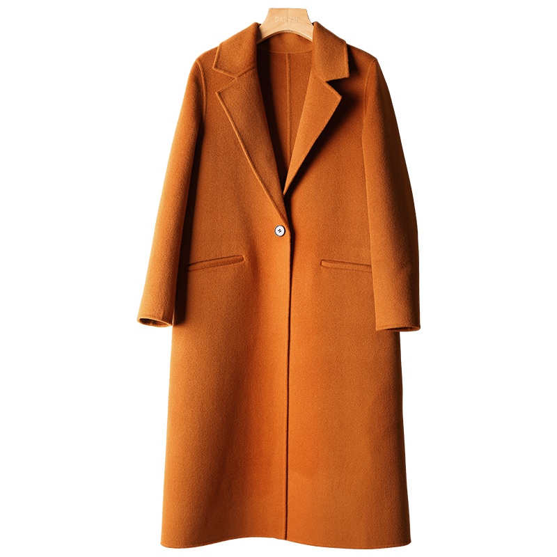 高梵(GOLDFARM)双面呢大衣女长款韩版修身过膝羊毛呢外套