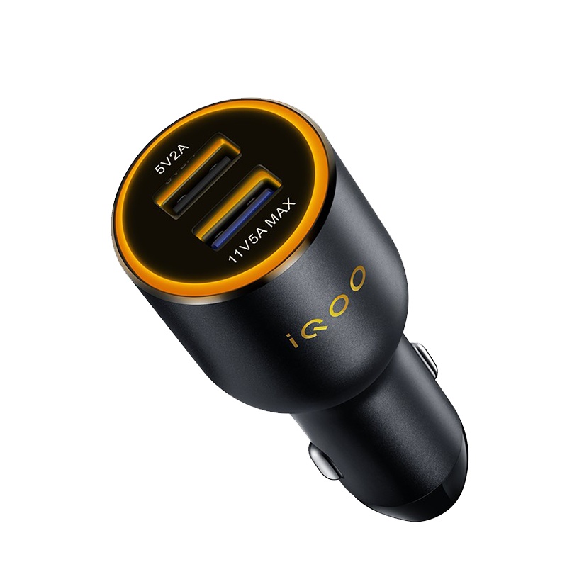 iQOO 55W闪充车载充电器 双口输出 标准点烟口 多车型通用适用于x60iqoo7proneo5nex等手机