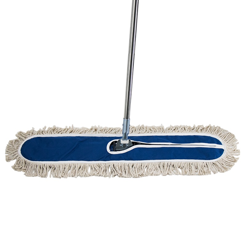 海斯迪克 HKQJ06 大堂尘推蓝白色 商场平板拖把 加厚粗线棉纱长拖把 厂区尘推 90cm带杆整套