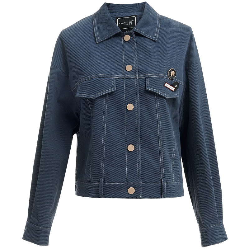 欧昵雪休闲Polo领显瘦短款外套女宽松长袖夹克上衣