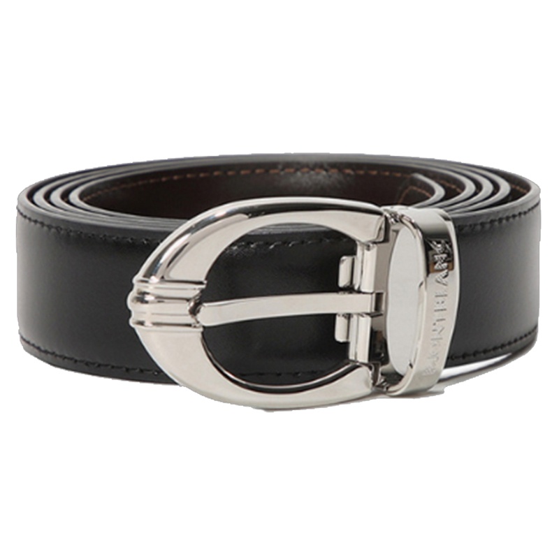 [直营]万宝龙(Montblanc) 经典系列 男士黑色/棕色双面牛皮光面针扣皮带腰带