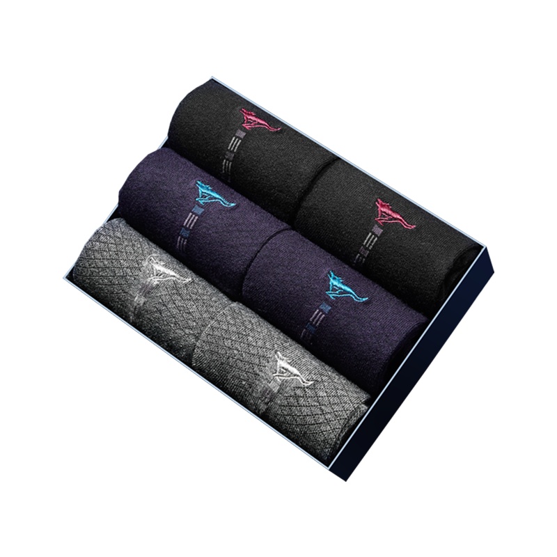 七匹狼【纯棉】6双盒装基础商务休闲中筒袜男士袜子男士袜子