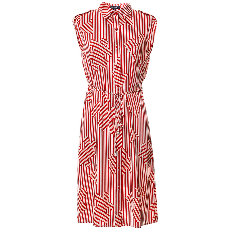 欧昵雪洋气翻领衬衫裙夏韩版休闲条纹印花短袖连衣裙女