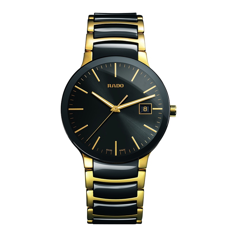 雷达(RADO)瑞士手表 晶萃系列时尚商务石英表 男士腕表 商务风范 38mm黑盘间金陶瓷带 R30929152