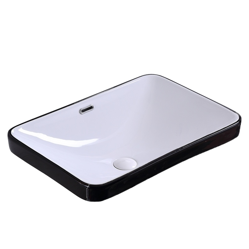 闪电客北欧黑色台中盆半嵌入式陶瓷台上方形洗手盆家用圆形镶入式台下盆