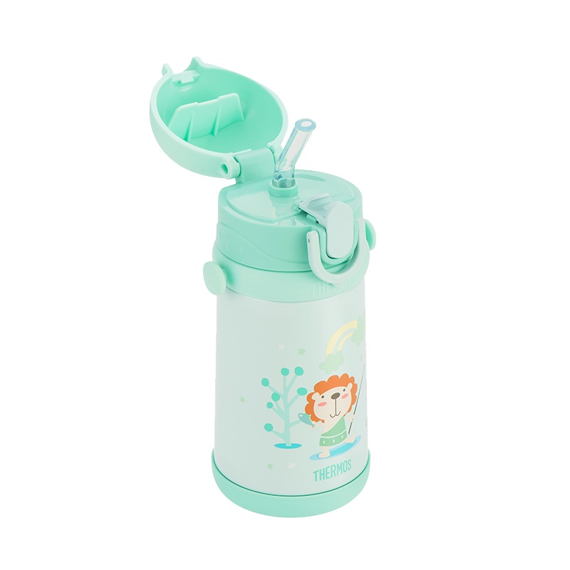 膳魔師真空不锈钢儿童吸管保温杯 保温用品 时尚可爱卡通带背带便携式水壶TCKB-403S GR001 400ML