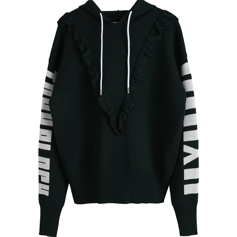 a02新款时尚字母印花木耳边连帽宽松针织衫女D1T6D0581ST