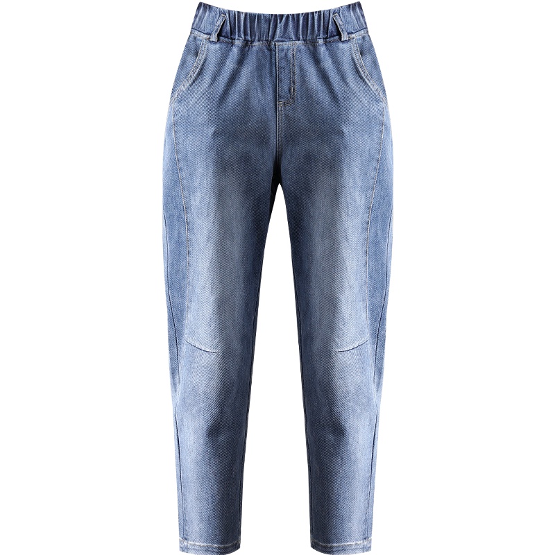 娅丽达女裤2019夏季新款哈伦牛仔裤女宽松老爹松紧腰九分薄款裤子I1141