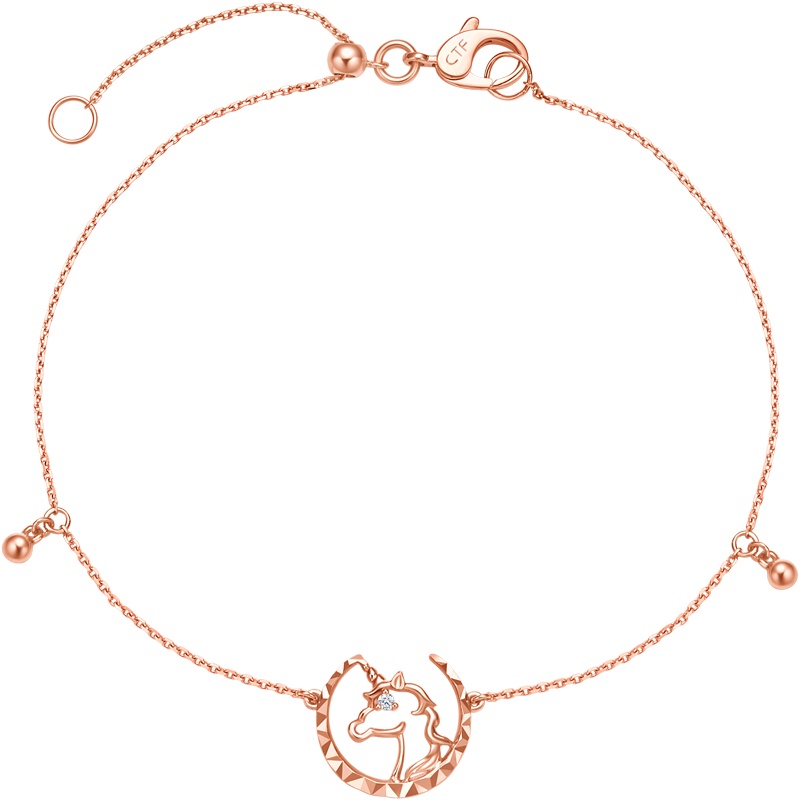 周大福珠宝首饰少女心独角兽18K金彩金钻石手链U181794精选