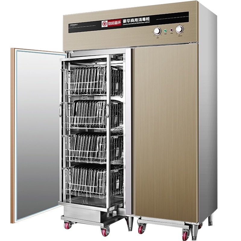 德玛仕商用消毒柜 双开门高温热风循环二星级 厨房不锈钢立式 饭店用消毒碗柜 XDR910F-2A推车款