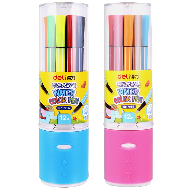 得力可水洗水彩笔 7065FEN儿童手绘画笔套 装涂色笔幼儿园小学生18色24色36色六角笔初学者用宝宝颜色笔美术