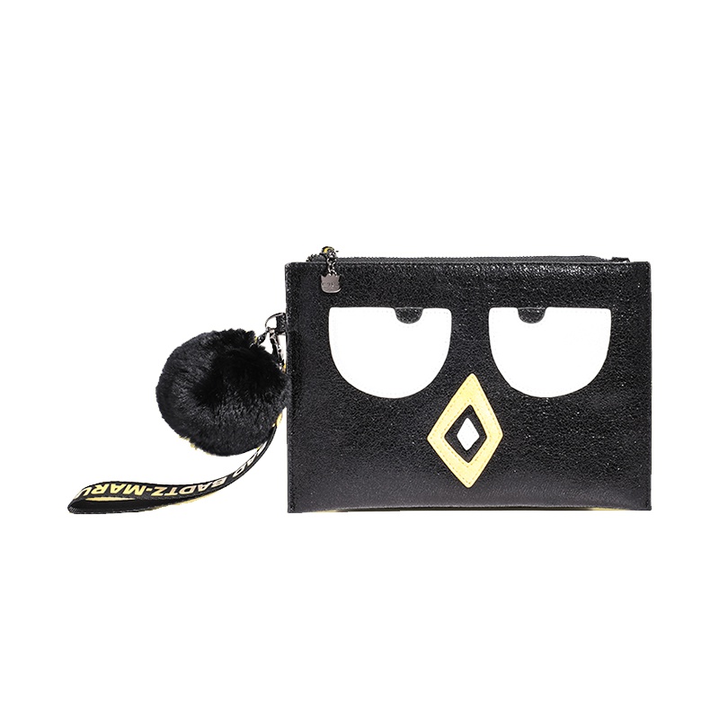 HELLO KITTY 酷企鹅撞色手拿包 黑