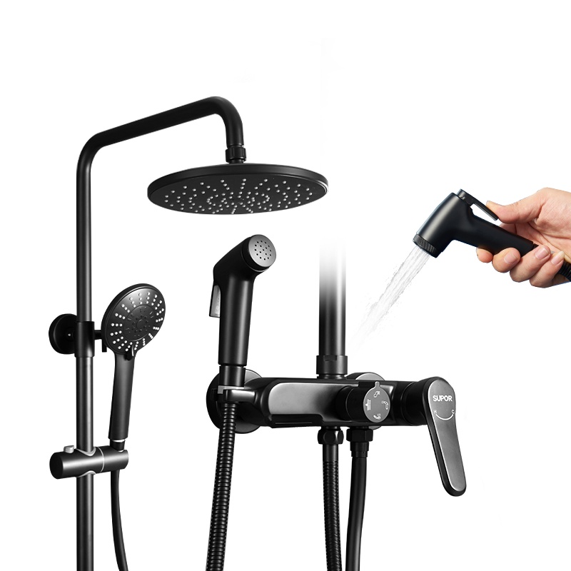 苏泊尔(SUPOR)卫浴淋浴花洒套装黑色淋浴带喷枪花洒喷头龙头淋浴花洒