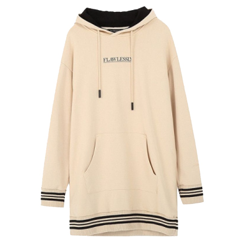 拉夏贝尔连帽卫衣女士中长款春季韩版宽松长袖上衣外套潮10019705