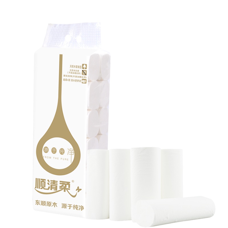 顺清柔白金无芯卷筒纸巾4层900g/12卷办公用环保实芯厕所卫生纸