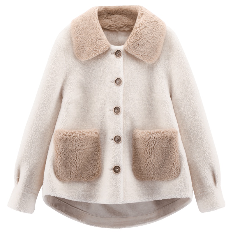 雪中飞颗粒绒大衣2019新款秋冬季羊剪绒外套女士毛呢娃娃领单排扣