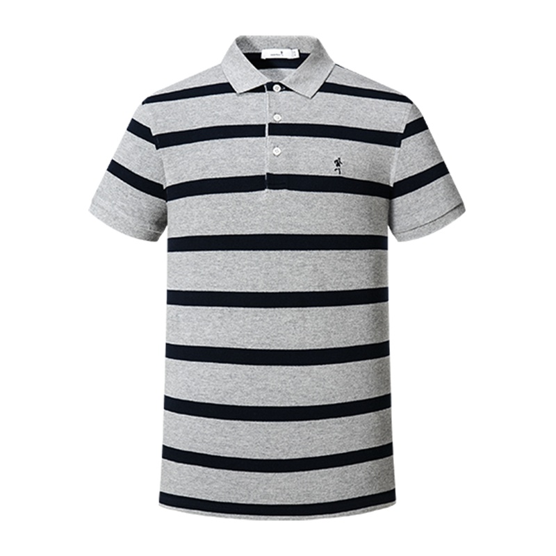 与狼共舞舒适纯棉夏季新款简约条纹休闲短袖男士POLO衫