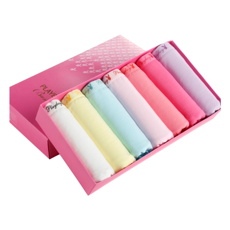 花花公子内裤女士星期裤三角马卡龙多色搭配冰丝甜美可爱内裤套装7条装3958