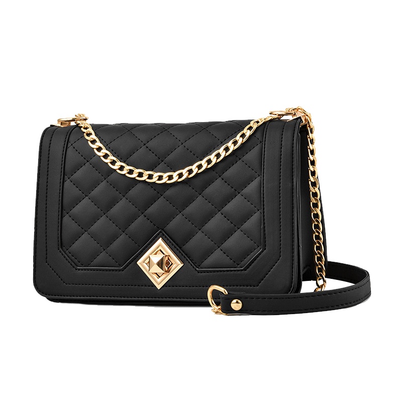 新款时尚女包PU软皮小方包 小香风女士包包 单肩斜挎包菱格链条包