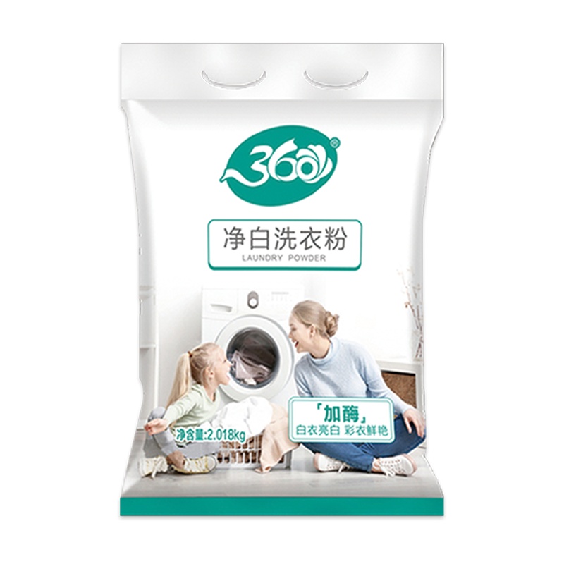 360净白洗衣粉装净白去渍无磷洗衣粉去油去污家用家庭装2.018kg