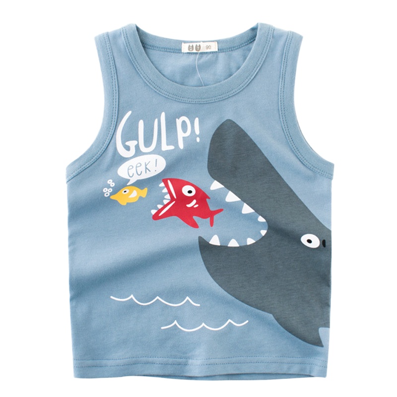 乐可爱夏季男童装新款儿童背心男童无袖吊带卡通宝宝上衣童装1-3-5-7-9岁