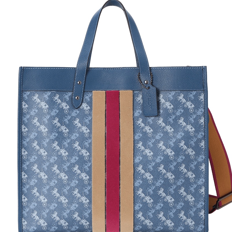 20新款 COACH 马车图案印花和VARSITY条纹托特包单肩手提包40x35x19CM
