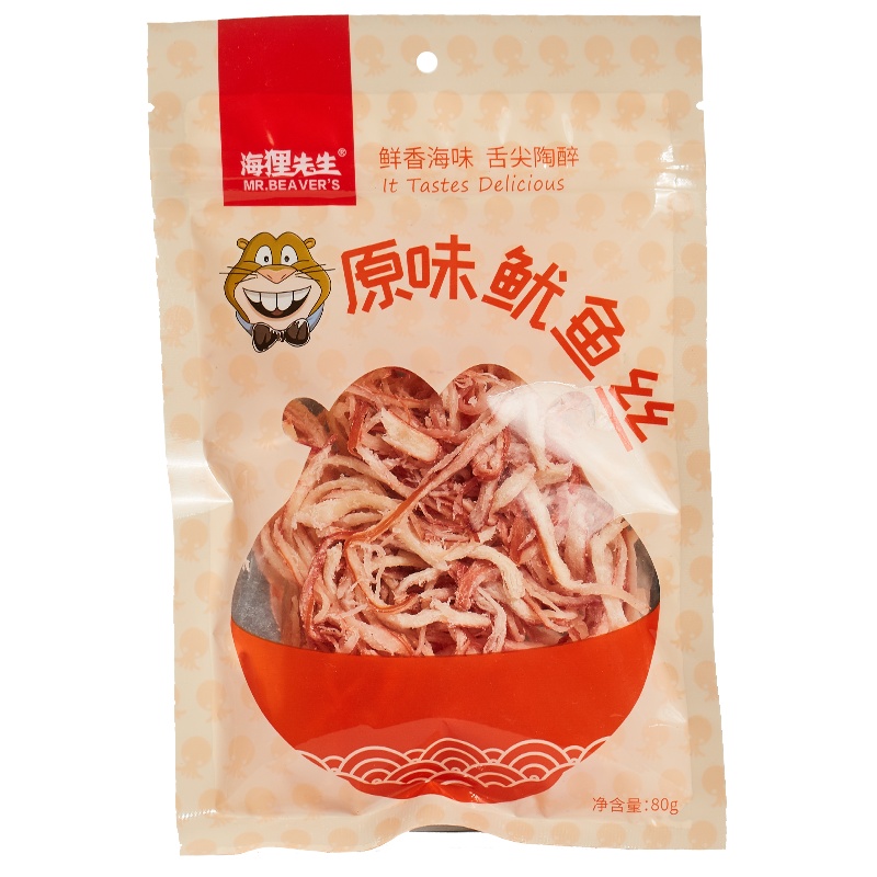 海狸先生原味鱿鱼丝即食海鲜味休闲零食小吃鱿鱼辣条手撕碳烤80克*1袋