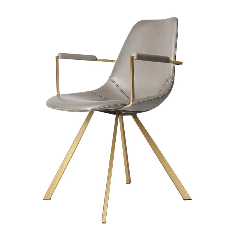 和顿 北欧风格书房椅子餐椅子 现代简约 家用北欧轻奢金色不锈钢椅子靠背椅 卧室设计师休闲扶手椅餐厅咖啡皮革洽谈凳子502