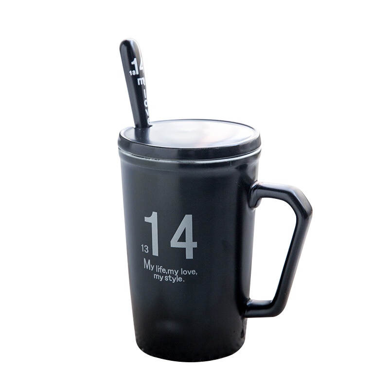 瓷魂 创意陶瓷杯子情侣水杯咖啡杯带盖带勺马克杯牛奶杯 1314马克杯系列