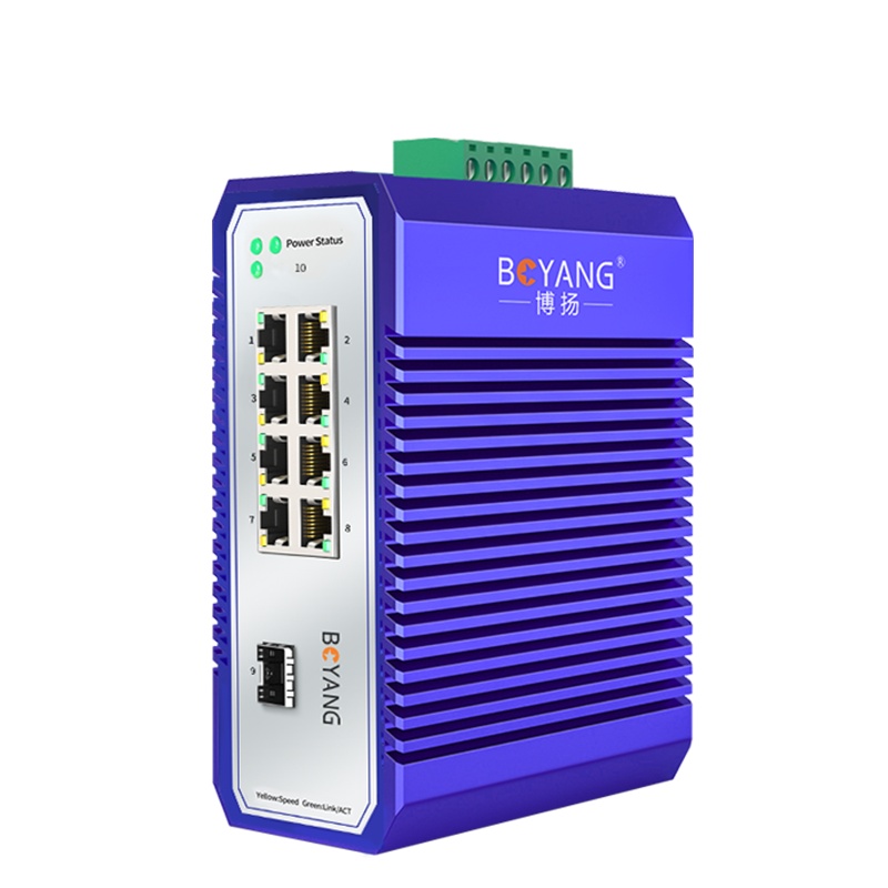 博扬 工业级交换机 一光八电千兆光纤收发器SFP 宽温宽压 导轨式以太网交换机 含电源不含模块 BY-ISUG1081