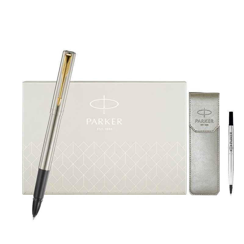 派克PARKER 签字笔 威雅XL钢杆金夹宝珠笔+笔套礼盒学生办公通用日常书写拔帽式佩戴0.7mm黑色水性宝珠笔芯