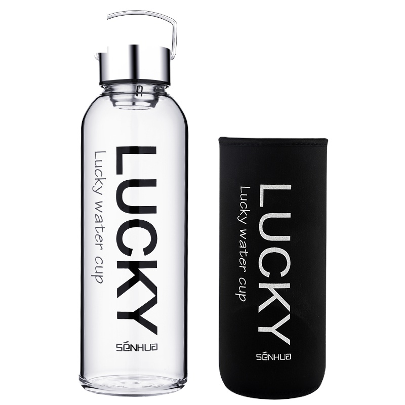 超大容量水瓶2000玻璃杯水杯运动随手杯便携大号泡茶杯2杯子 封后 单层1200送杯套杯刷