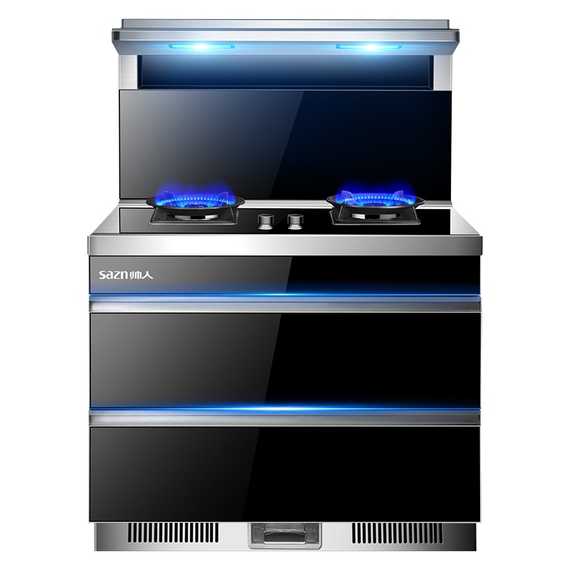 帅人(sazn)集成灶一体灶下排式烟灶消套装电加热自动清洗电侧吸油烟机燃气灶头部暖菜90D1烟灶消套装款天然气