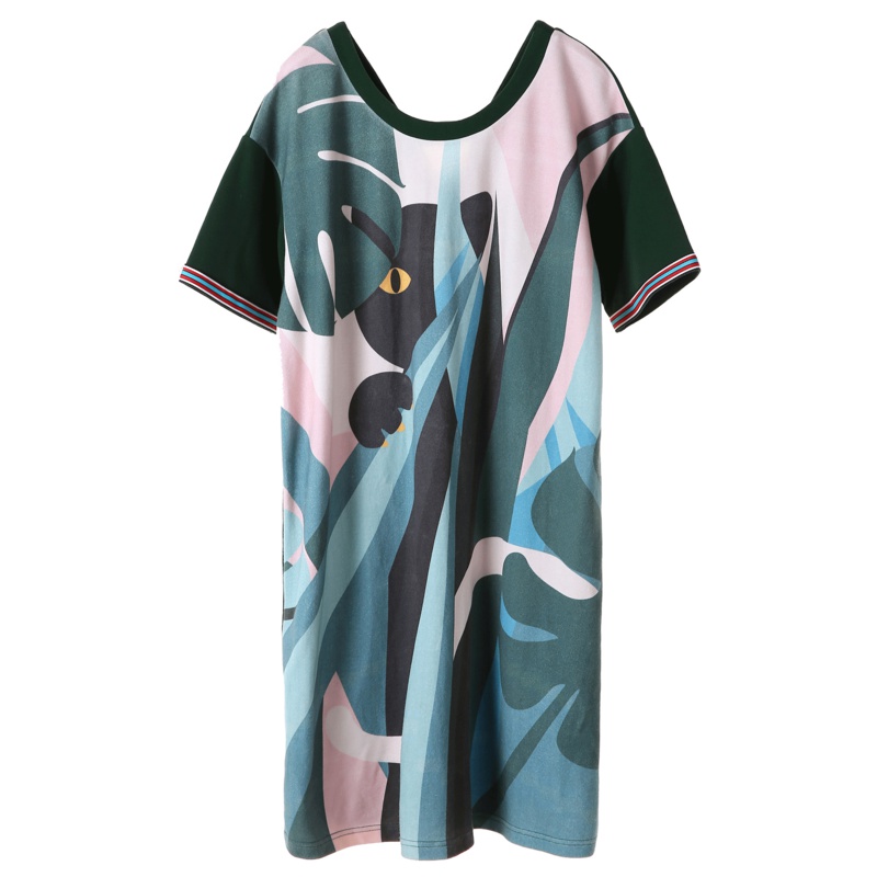 裂帛短袖连衣裙新款时尚气质拼接撞色系带针织T恤裙子