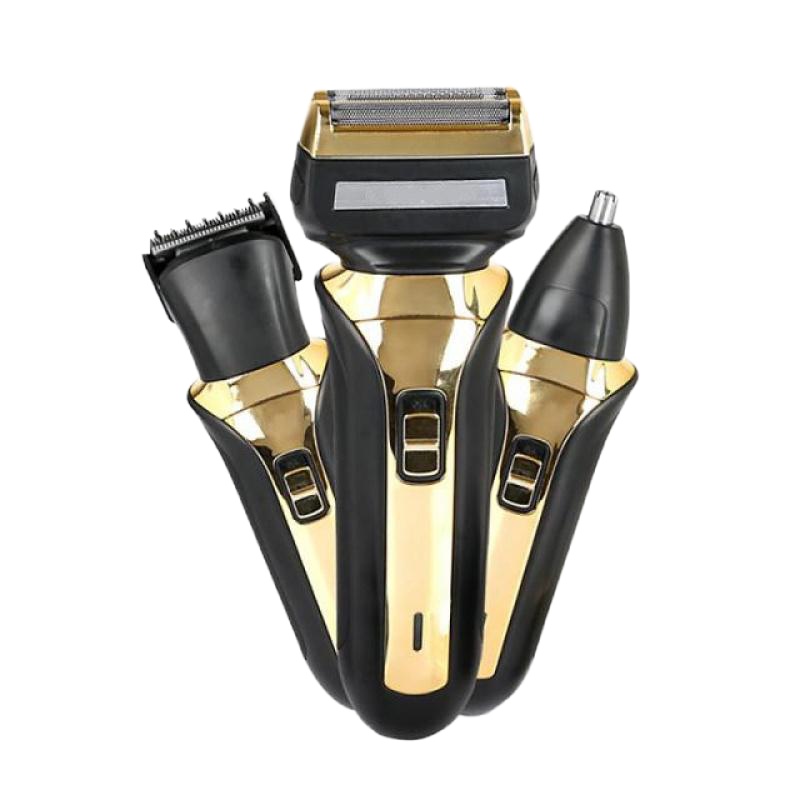 多功能三合一时光旧巷剃须刀理发修鼻毛器水洗充电双电池刮胡刀 金色套装+1个刀网
