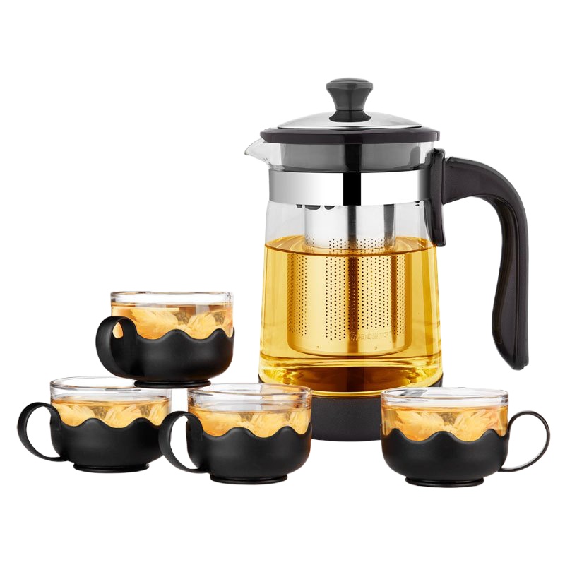 WQLQ紫丁香耐高温玻璃茶壶茶具单壶950ml+莲花杯*4(S11+S103-4)